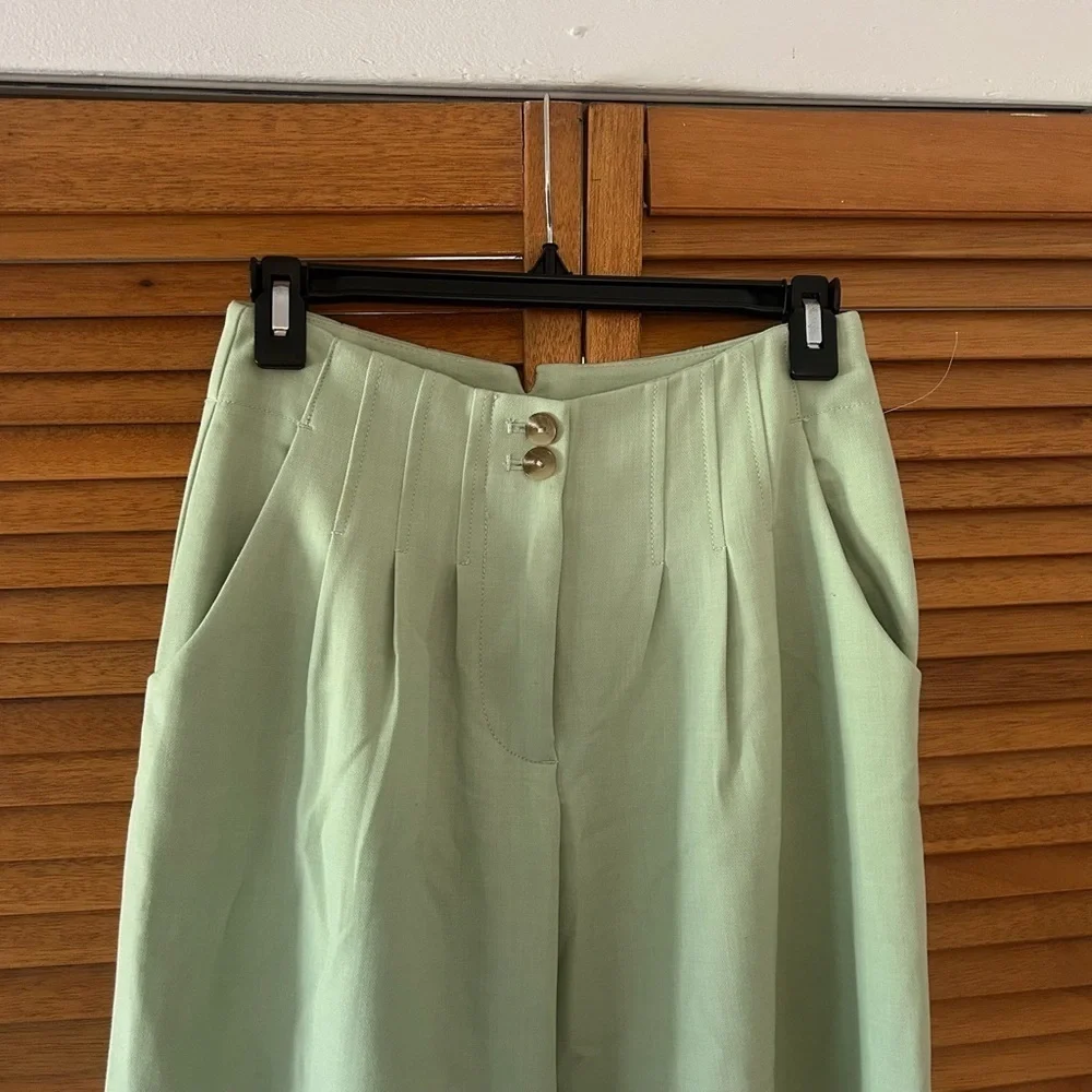 Maeve By Anthropologie Women’s Pleated Front Wide Leg Trousers Green Sz 0 - Picture 3 of 9